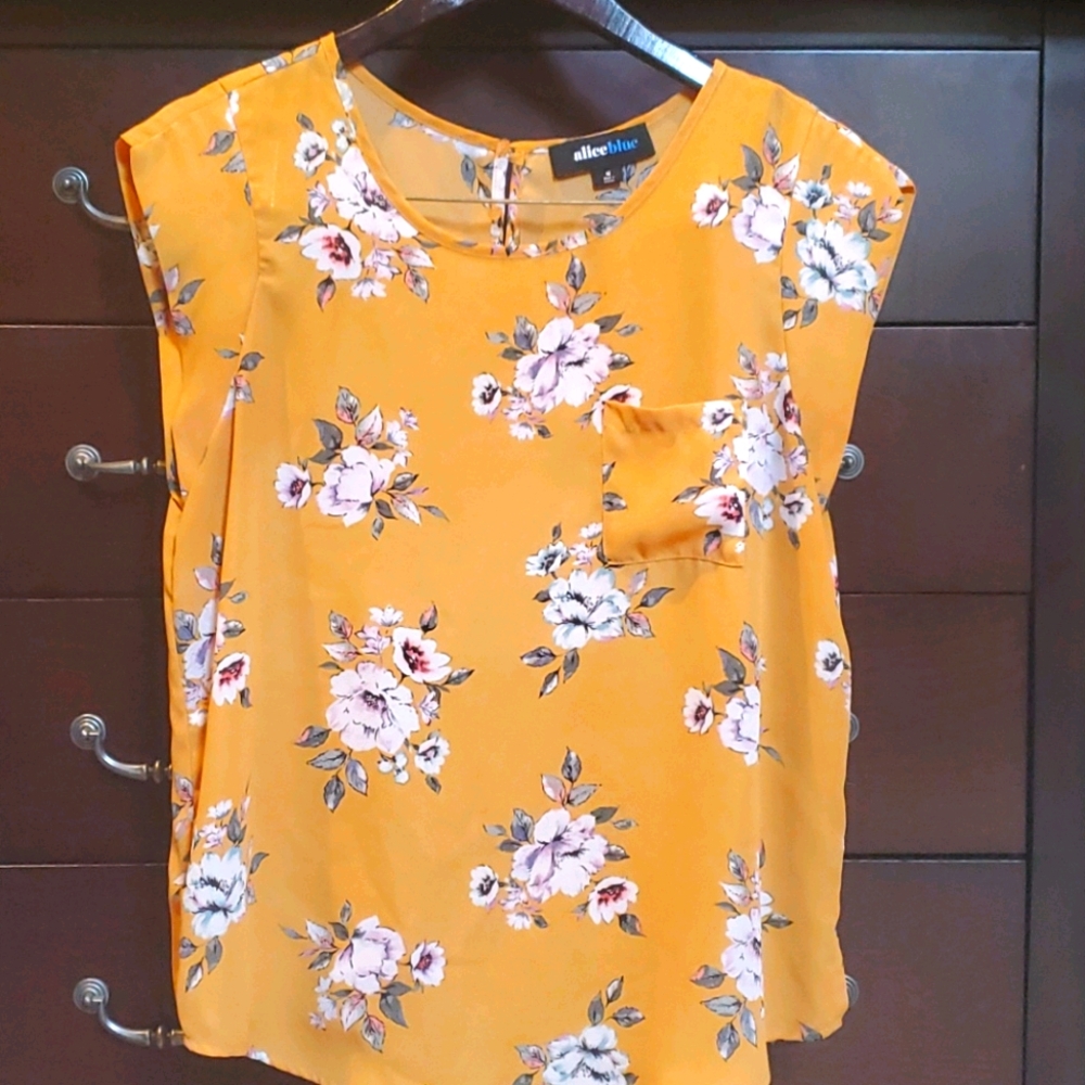Aliceblue floral and marigold silk blouse